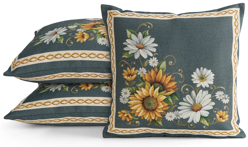 GOBELÍNOVÁ DEKORAČNÁ OBLIEČKA NA VANKÚŠ NIEB 45X45 CM KVETY