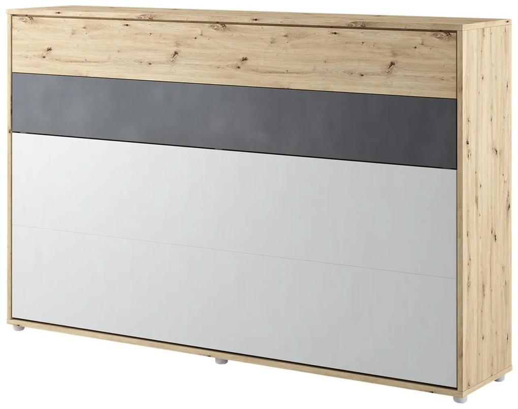 Sklápacia posteľ Concept Junior - horizontálna, Farby: dub artisan/dub artisan + raw steel + silk flou, Osvetlenie: osvetlenie LED