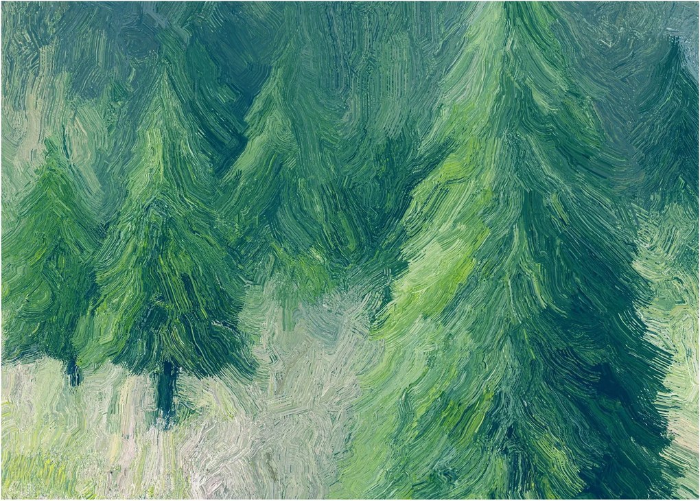 Obraz - Maľované ihličnany (70x50 cm)
