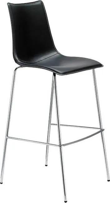 Moderná barová stolička ZEBRA čierna prírodná koža, chrómové nohy