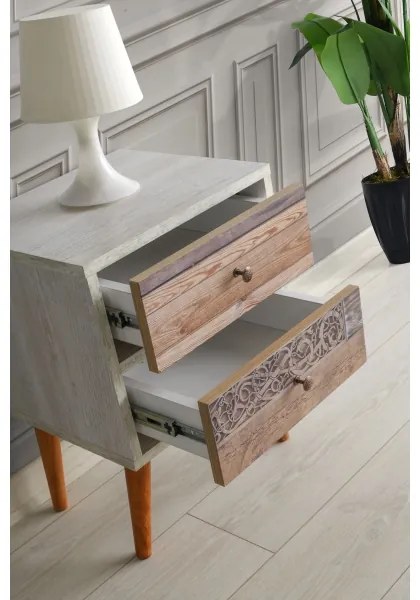 Nočný stolík MALMO 55x40 cm biela/hnedá