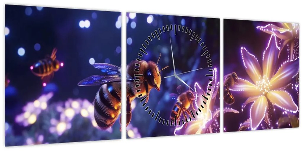 Obraz - Včelia lúka III. (s hodinami) (90x30 cm)