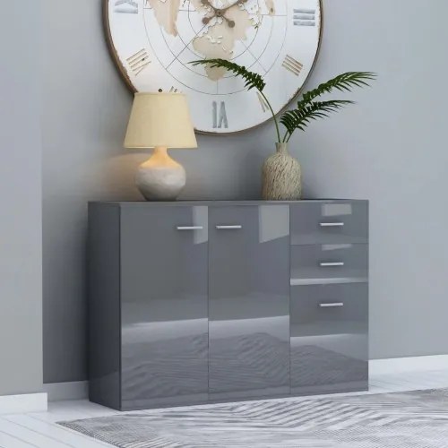 vidaXL Komoda, lesklá sivá 105x30x75 cm, drevotrieska-