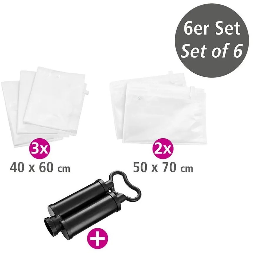 Set 5 cestovných vákuových vriec a pumpy na oblečenie Wenko