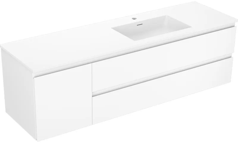 Mexen Orio, kúpeľňová skrinka 160 cm s pravým umývadlom Otis, 2S, 1D, biela matná, 91A13-16047-3-BBFFF01-W18P01