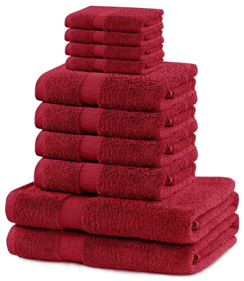 Červené froté bavlnené uteráky a osušky v súprave 10 ks Marina – Restilo