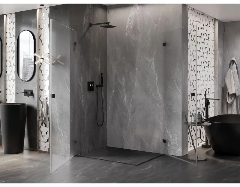 Mexen Lunar-B Duo výklopný sprchový kút 80 x 75 cm, číre sklo, čierna matná, 832-080L-075P-70-00