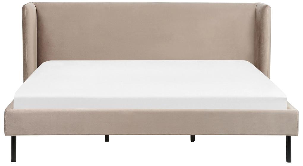 Zamatová posteľ 180 x 200 cm béžovosivá ARETTE Beliani