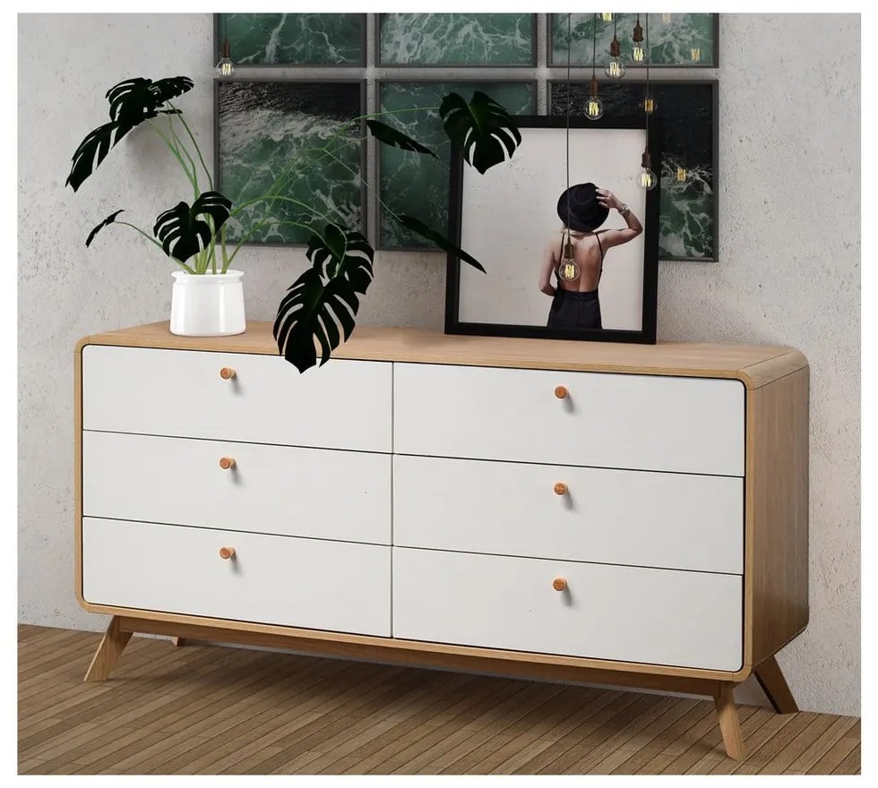 Nízka komoda v dekore duba v bielo-prírodnej farbe 150x74 cm Caitlin – Støraa