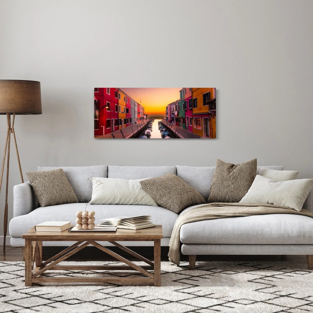 Obraz - Západ slnka, ostrov Burano, Benátky, Taliansko (120x50 cm)