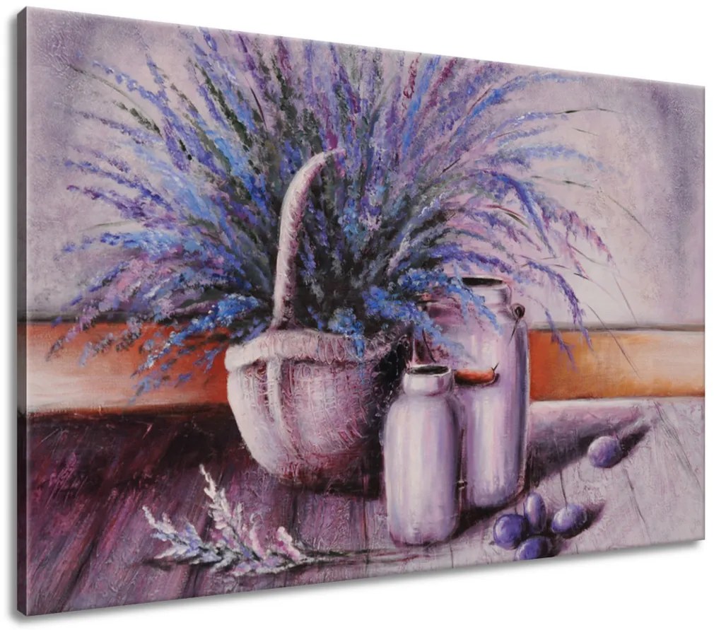 Gario Ručne maľovaný obraz Levandule v košíku Rozmery: 100 x 70 cm