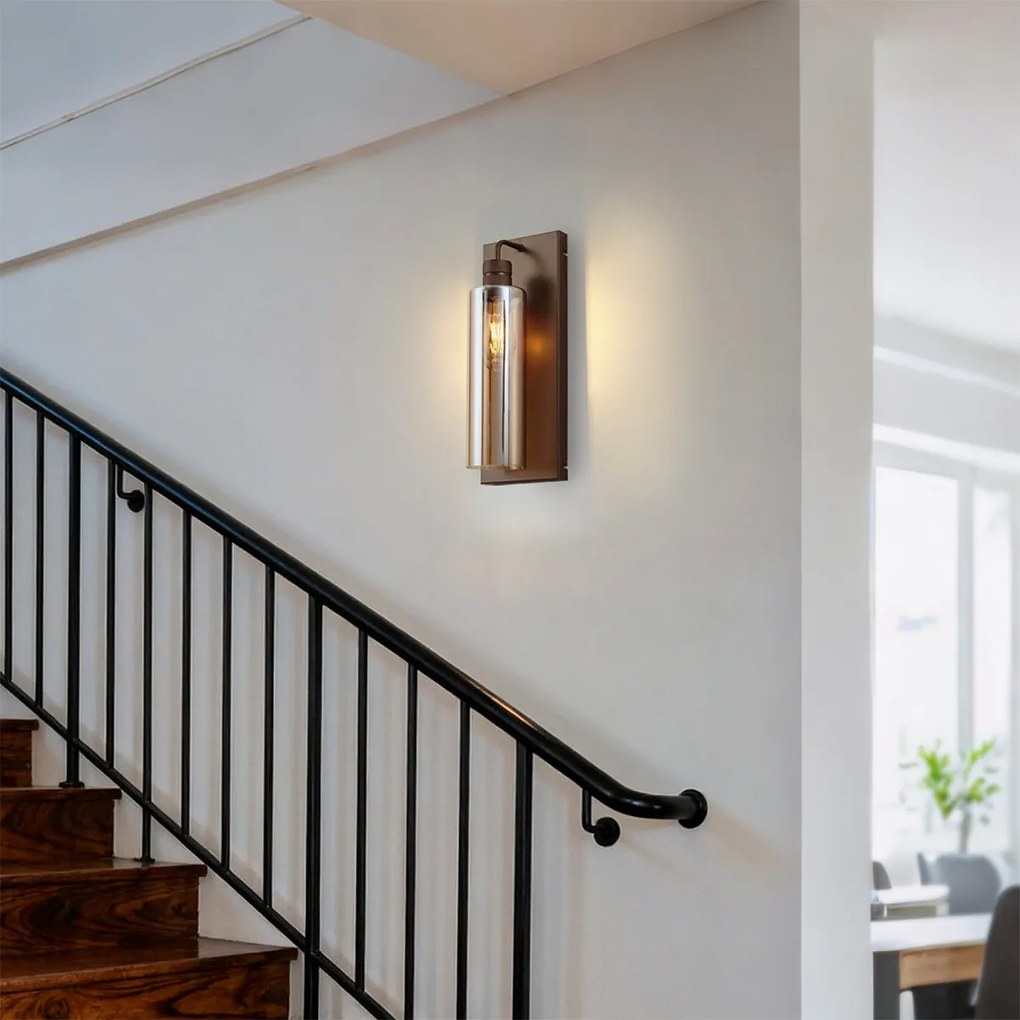 Hotelová elegantná nástenná lampa tmavý bronz s jantárovým sklom - Stavelot