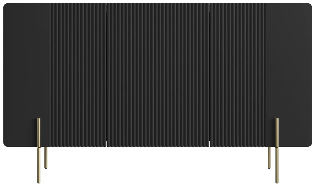 Komoda Malmi 150 cm trojdverová - čierny mat / zlaté nohy