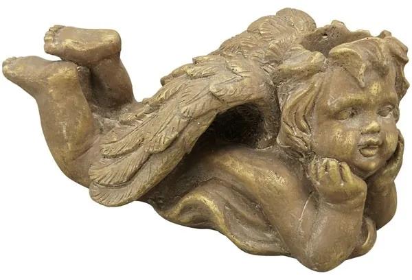 Bronzovo - hnědý antik květináč Anděl s křídly - 37*20*18 cm