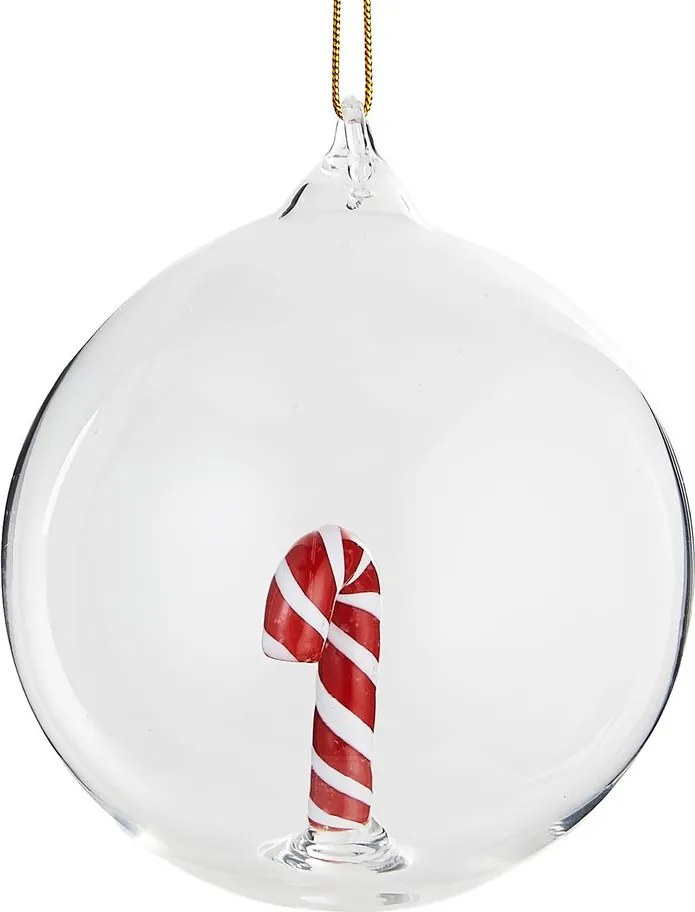 HANG ON Sklenená guľa "Candy Cane" 9 cm - číra