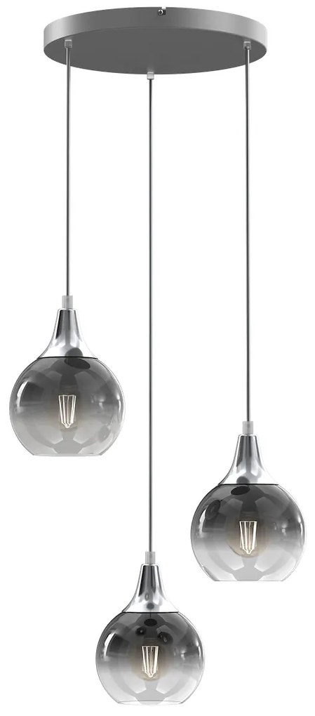Závesné svietidlo Monte, 3x grafitové sklenené tienidlo, s, o