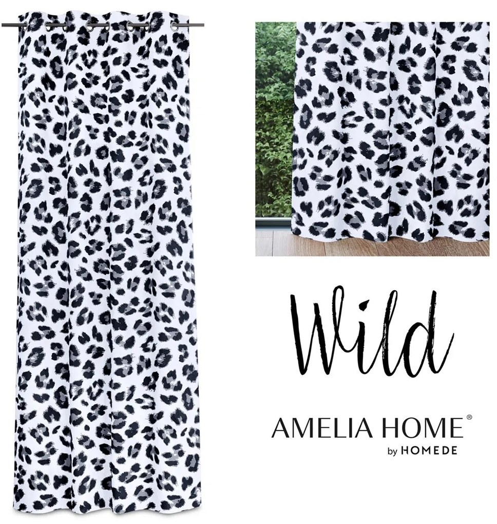 Záves AmeliaHome Wild s priechodkami 140x250 cm čierno-biely