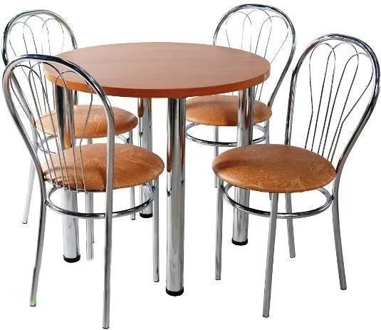 Lacný jedálenský set 4 stolička a guľatý stôl 80 cm olše oranžová - AL8