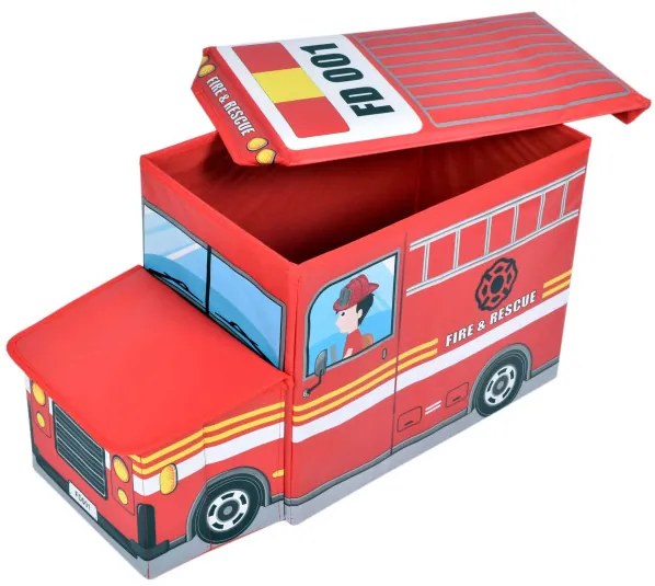 Taburetka v tvare hasičského auta červená