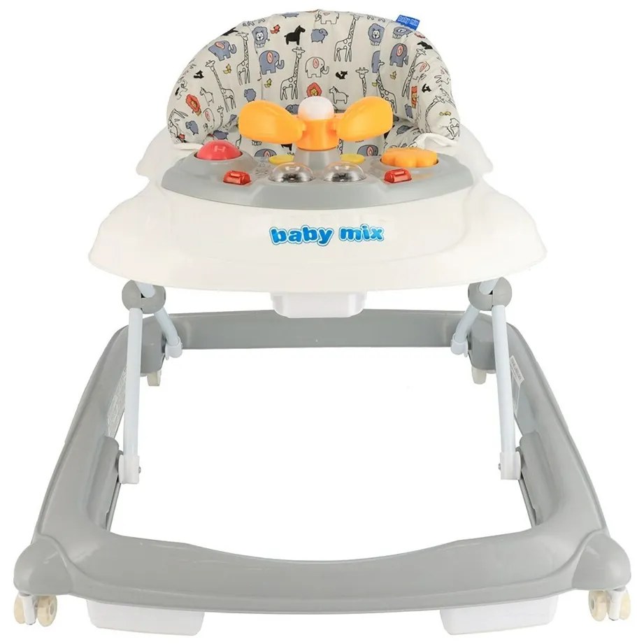 Detské chodítko Baby Mix s volantom a silikónovými kolieskami sivé