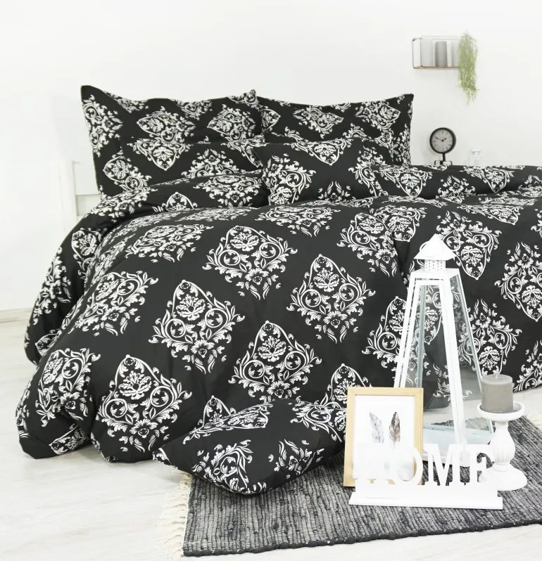 Obliečky Ornament čierny EMI, Predĺžený set jednolôžko obsahuje 1x 140x220 + 1x 70x90