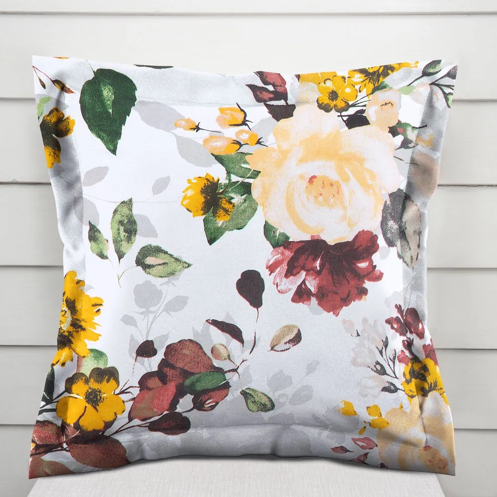 Biante Bavlnená obliečka na vankúš s lemom Sandra SA-217 Veľké žlté kvety 60 x 60 cm