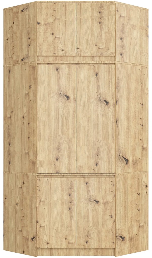 Rohová šatníková skriňa CLP 100 cm 6D dub artisan