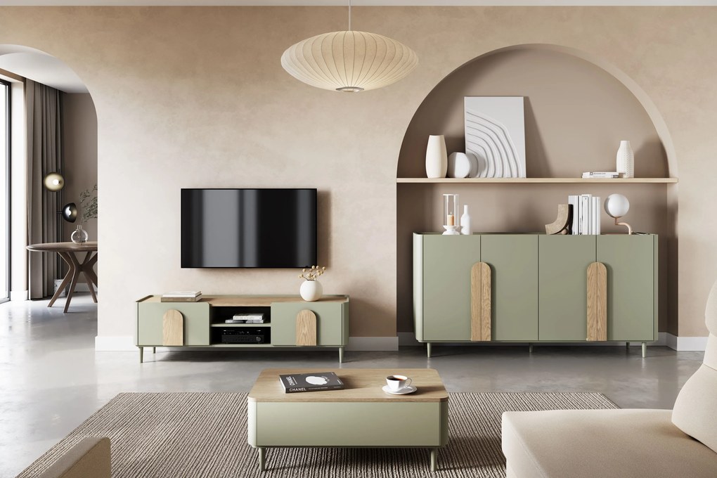 Konferenčný stolík Amilio 100 cm so zásuvkami - eukalyptus / dub baltic dune