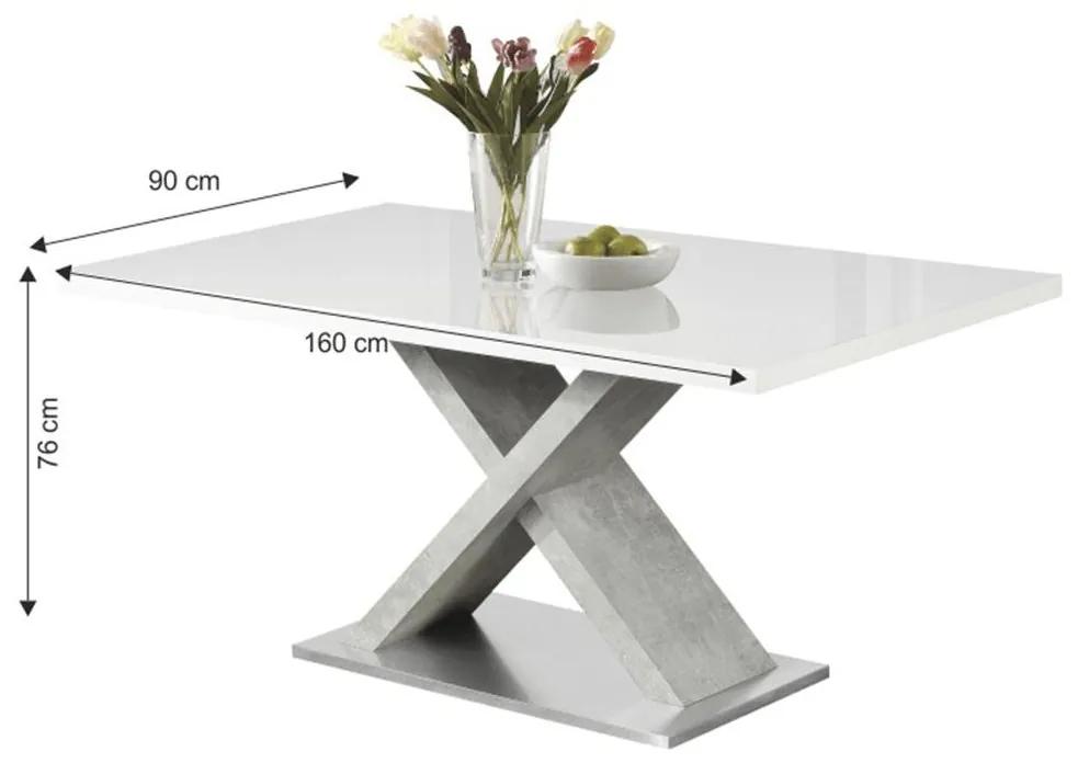 Tempo Kondela Jedálenský stôl, biela s vysokým leskom HG/betón, 160x90 cm, FARNEL
