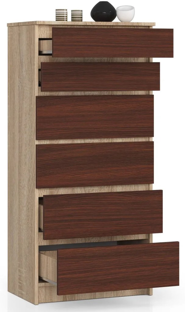 Komoda Kuba 60 cm - 6 zásuviek dub sonoma/wenge