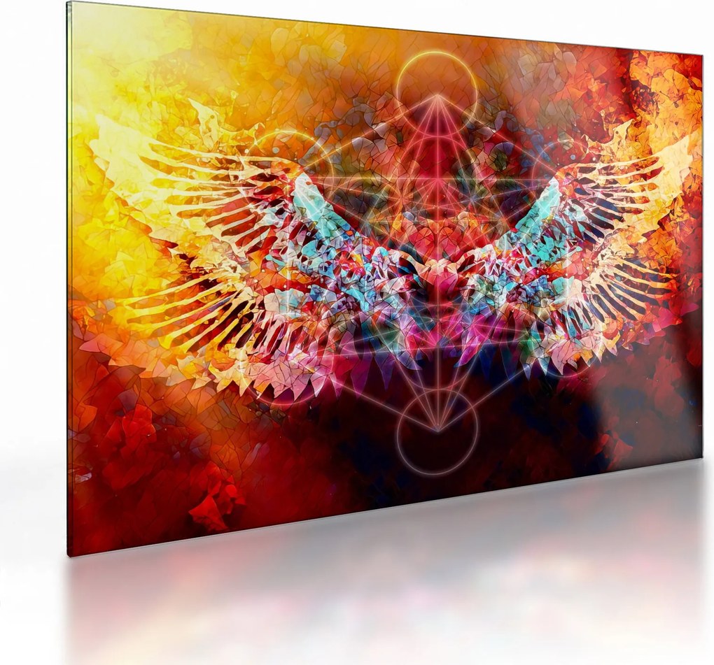 Sklenený obraz - Merkaba s krídlami, abstrakcia (70x50 cm)