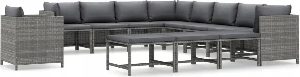vidaXL 12-dielna sedacia súprava do záhrady, vankúše, sivý Pe ratan