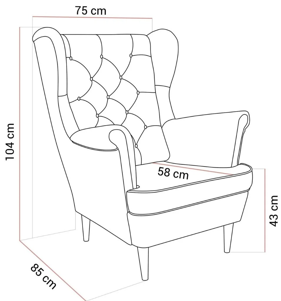 KRESLO UŠIAK BRUNO 2 CHESTERFIELD ROYAL VELVET 214