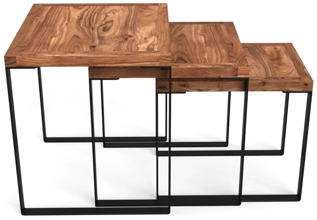 furniture-nabytek.cz - Sada 3 masívnych konferenčných stolíkov Sydney z akácie, lakovaných, hnedých