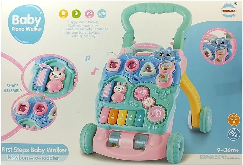 LEAN Toys Vzdelávacie zariadenie Baby Pusher s klavírom