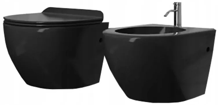 Závesný set Mexen Fenix + WC Lena + bidet + tlačidlo, čierna, 2010000014684