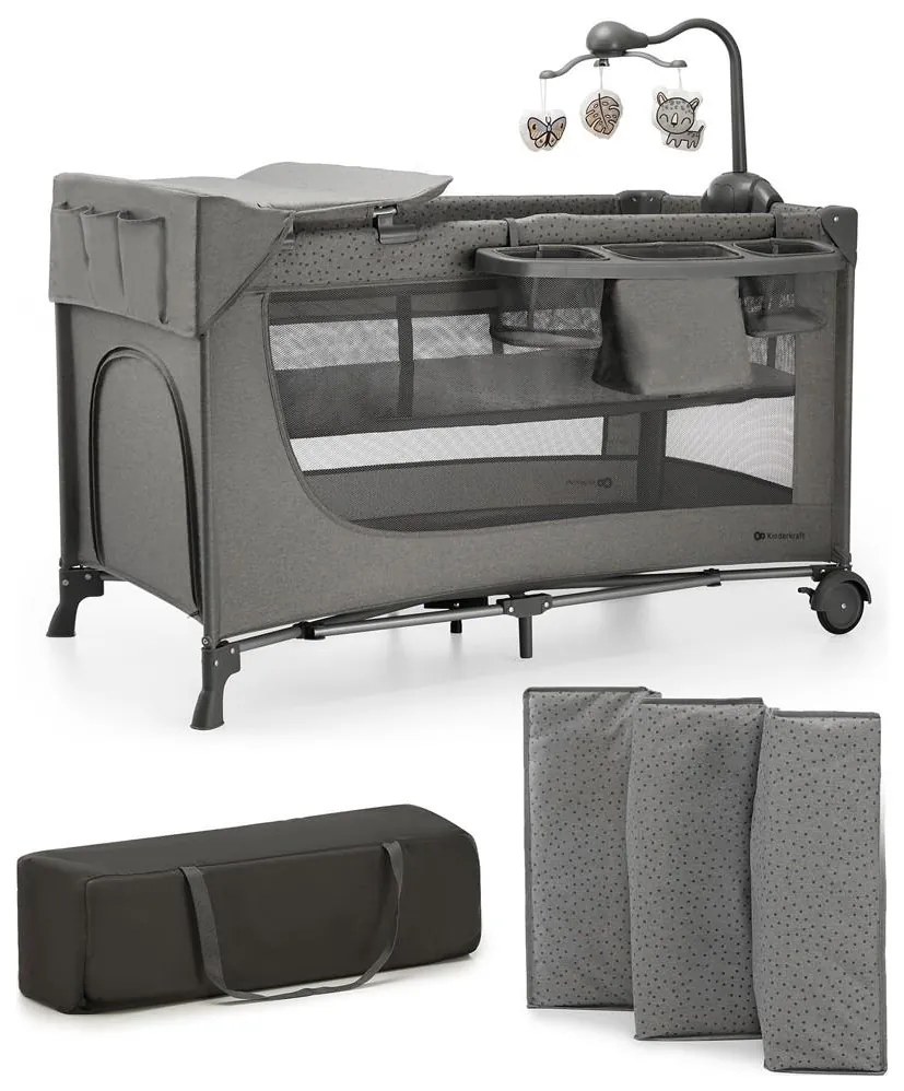 KINDERKRAFT - Cestovná postieľka JOY 2 s doplnkami šedá