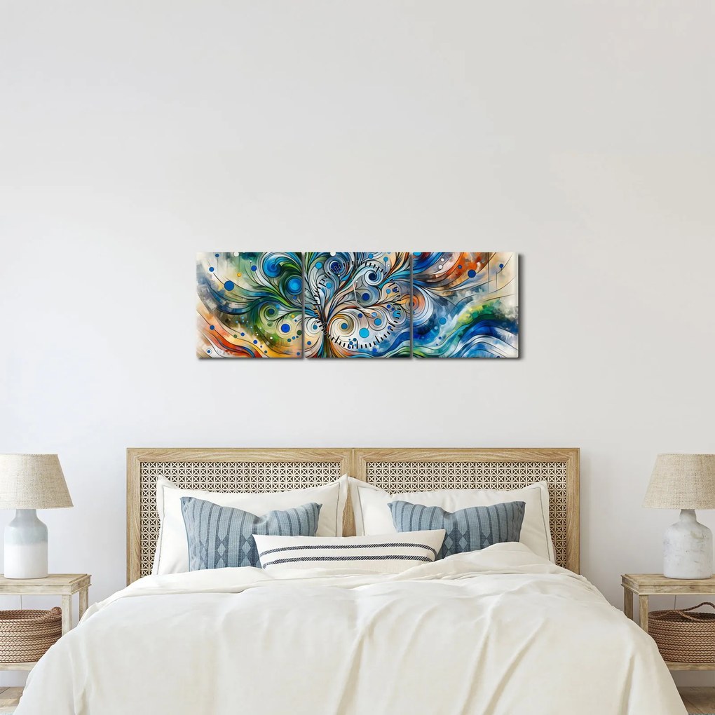 Obraz – Farebný energetický strom (s hodinami) (90x30 cm)