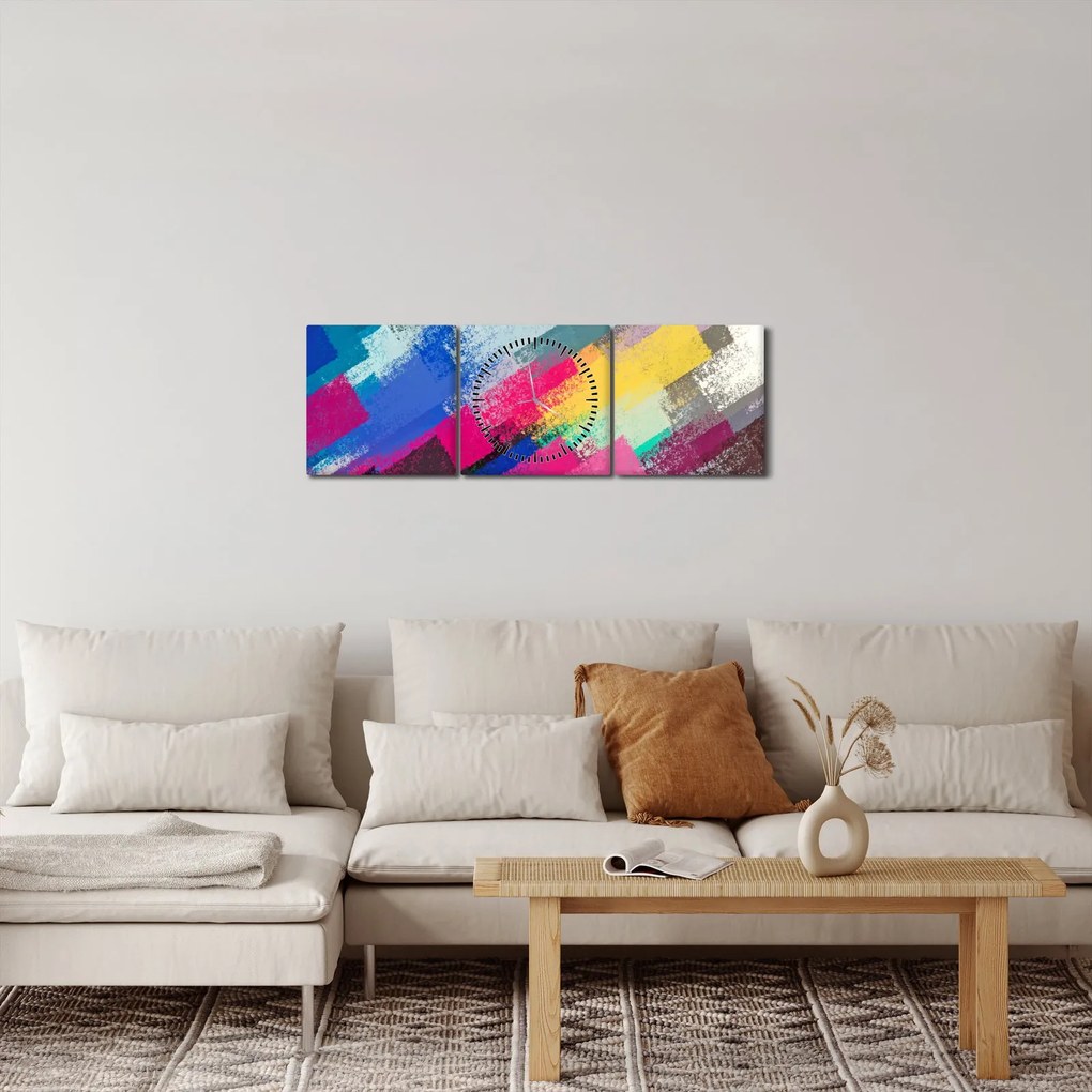 Obraz - Farebné ťahy štetcom (s hodinami) (90x30 cm)
