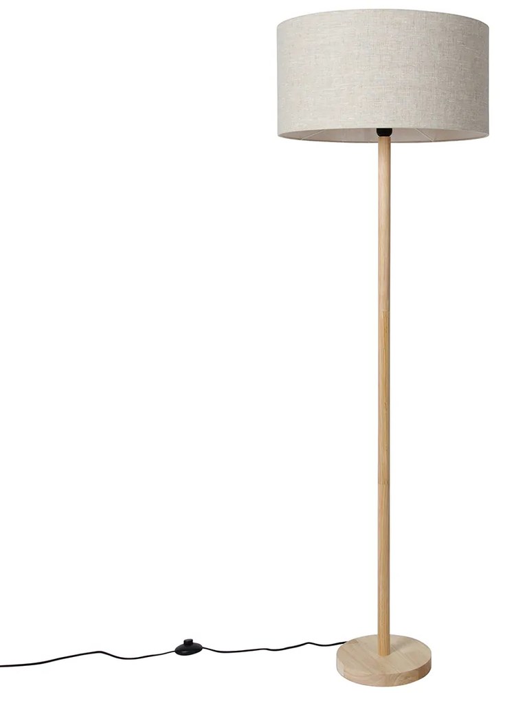 Vidiecka stojaca lampa drevo so svetlohnedým tienidlom - Mels