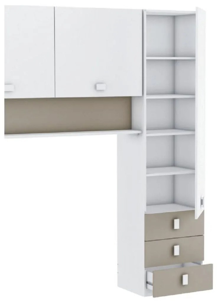 Nadstavec nad posteľ, sivohnedá taupe/biela, TIDY