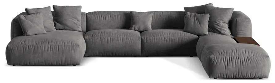 Sivá zamatová modulárna rohová pohovka (pravý roh/do tvaru "U") Martina – Micadoni