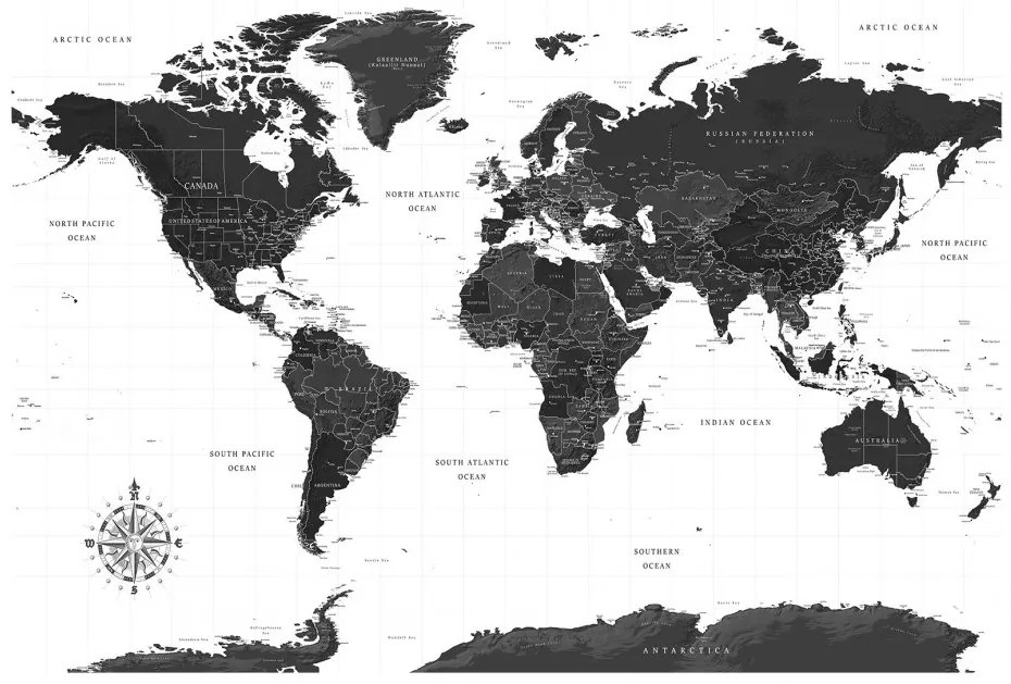 Samolepiaca fototapeta - Čiernobiela mapa 147x105