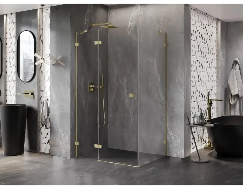 Mexen Lunar, 1-krídlový sprchový kút, ľavý, 85 x 80 cm, 8mm číre sklo, zlatý profil, 834-085-080-55-00-L