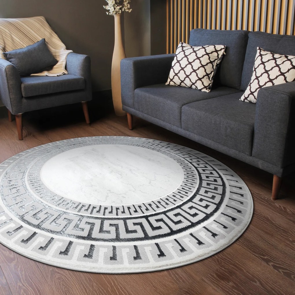 Dywany Łuszczów, Kusový koberec Allure 1960 white/grey kruh, 120x120 (priemer) kruh, šedá, kancelária