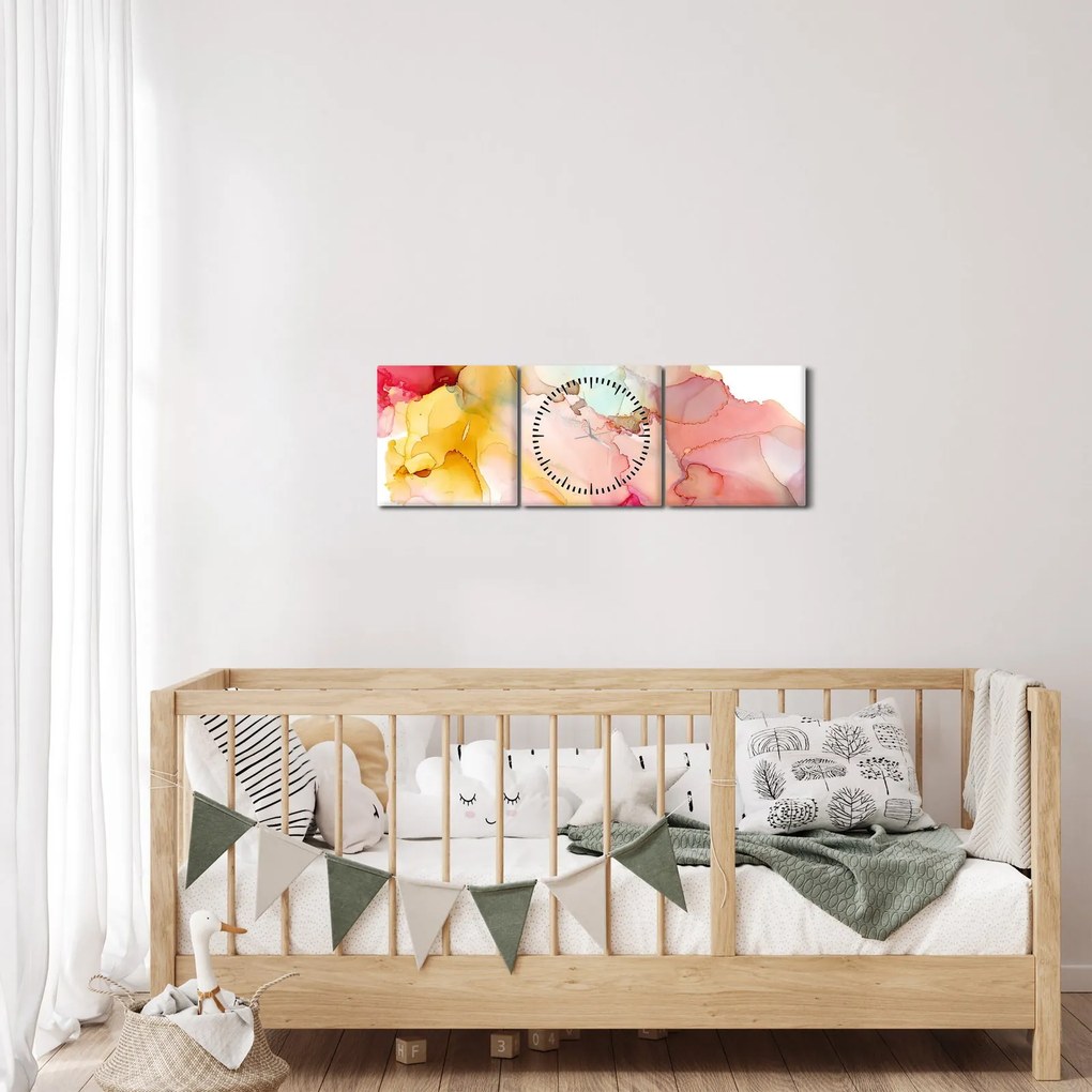 Obraz - Atramentová abstrakcia (s hodinami) (90x30 cm)