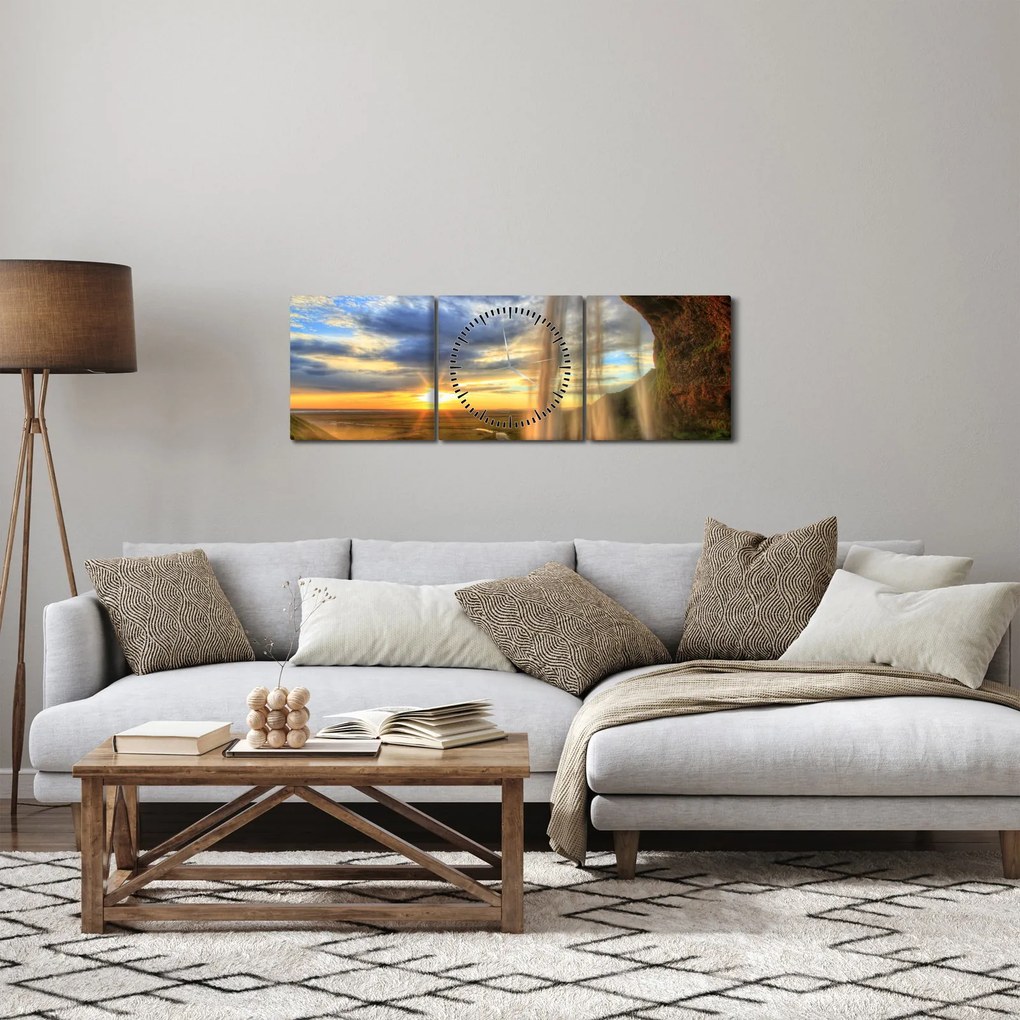 Obraz - Vodopád (s hodinami) (90x30 cm)