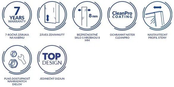 Cersanit Mille, otočná sprchová zástena typu Walk-In 50x200 cm, 8mm číre sklo, chrómový profil, S161-010