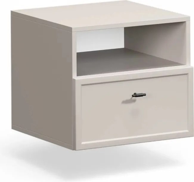 Závesný nočný stolík so zásuvkou Lorini 45 cm - kašmír / čierne úchytky T-bar