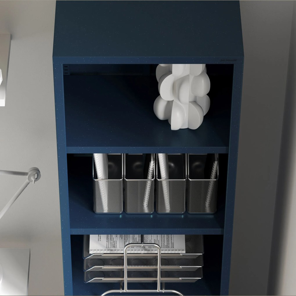 Knižnica do obývačky MARIO, 500 x 1800 x 350 mm, Modern: tmavomodrá farba